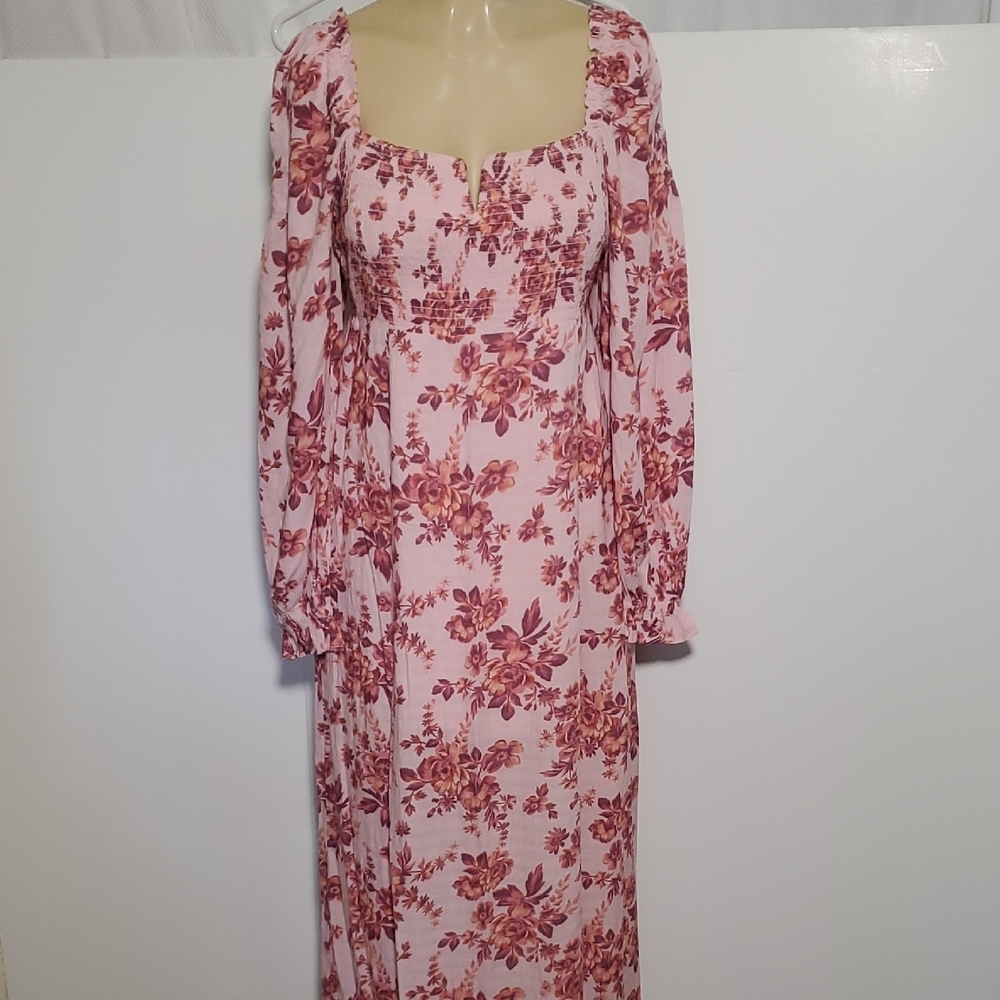 Free People Jaymes Maxi Floral Dress Pink Floral Long Sleeve Size S